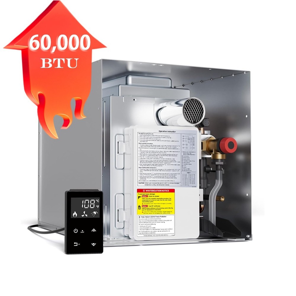 60,000 BTU RV Tankless Water Heater without Door Max.3.5 GPM Propane Gas DC 12V