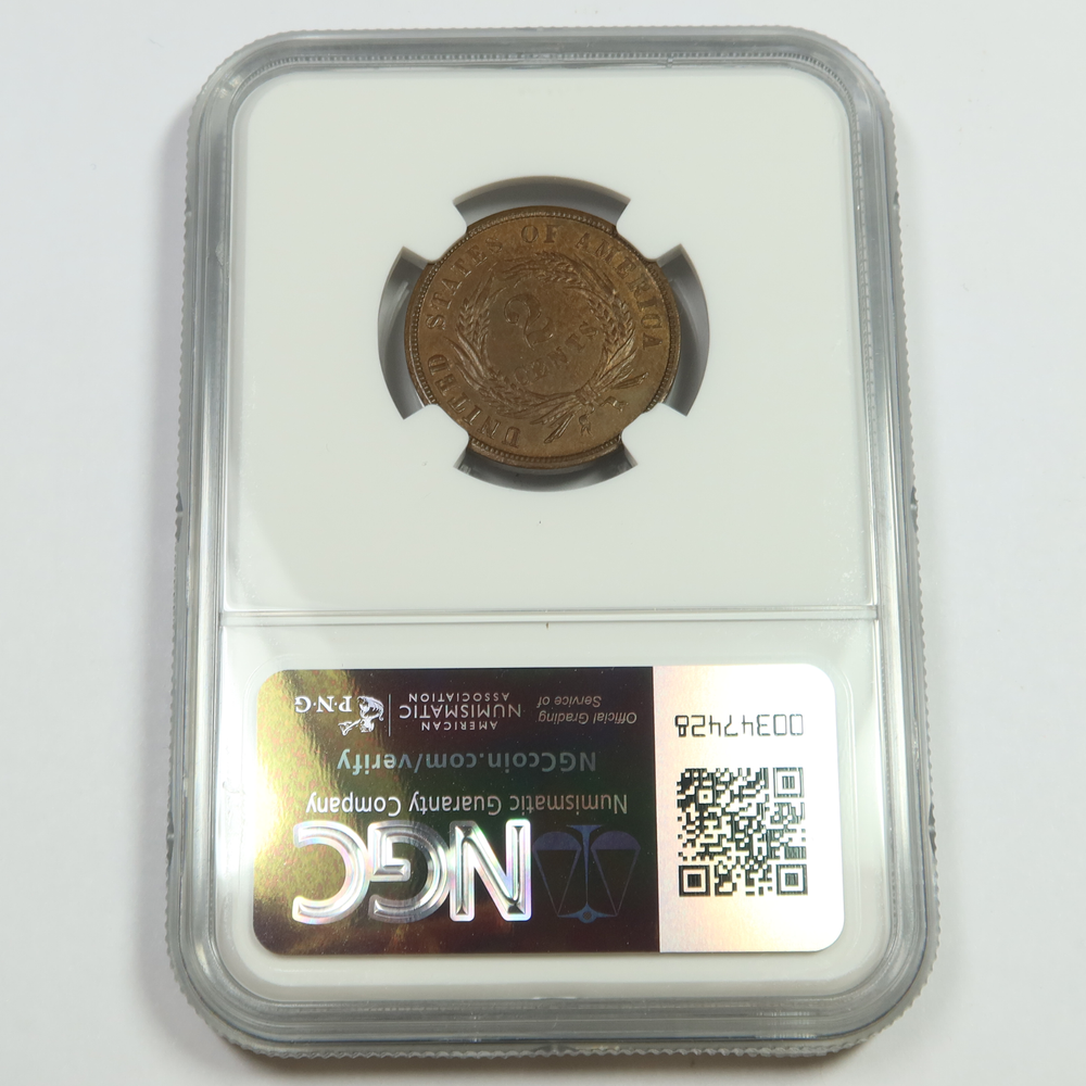 1865 NGC MS64 BN - Plain 5 - Two Cent Piece - 2c US Coin #48223A