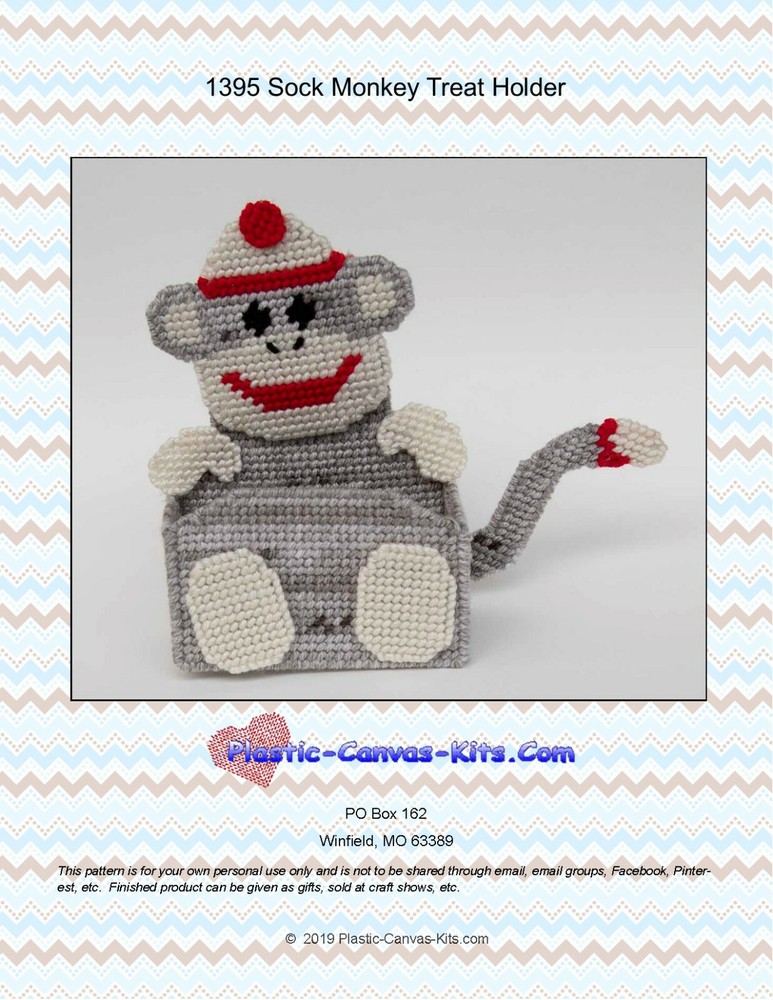 Sock Monkey Treat Holder- Plastic Canvas Pattern or Kit