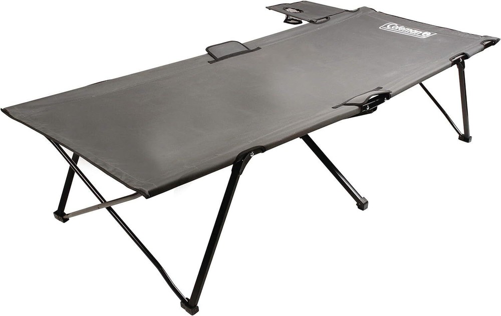 Pack-Away Camping Cot W/ Removable Side Table Extra Wide Fits Adults Polyester