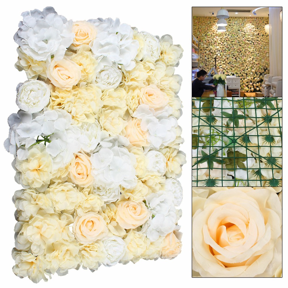 12Pcs Artificial Flower Wall Panel Rose Hydrangea Wedding Party Venue Decor