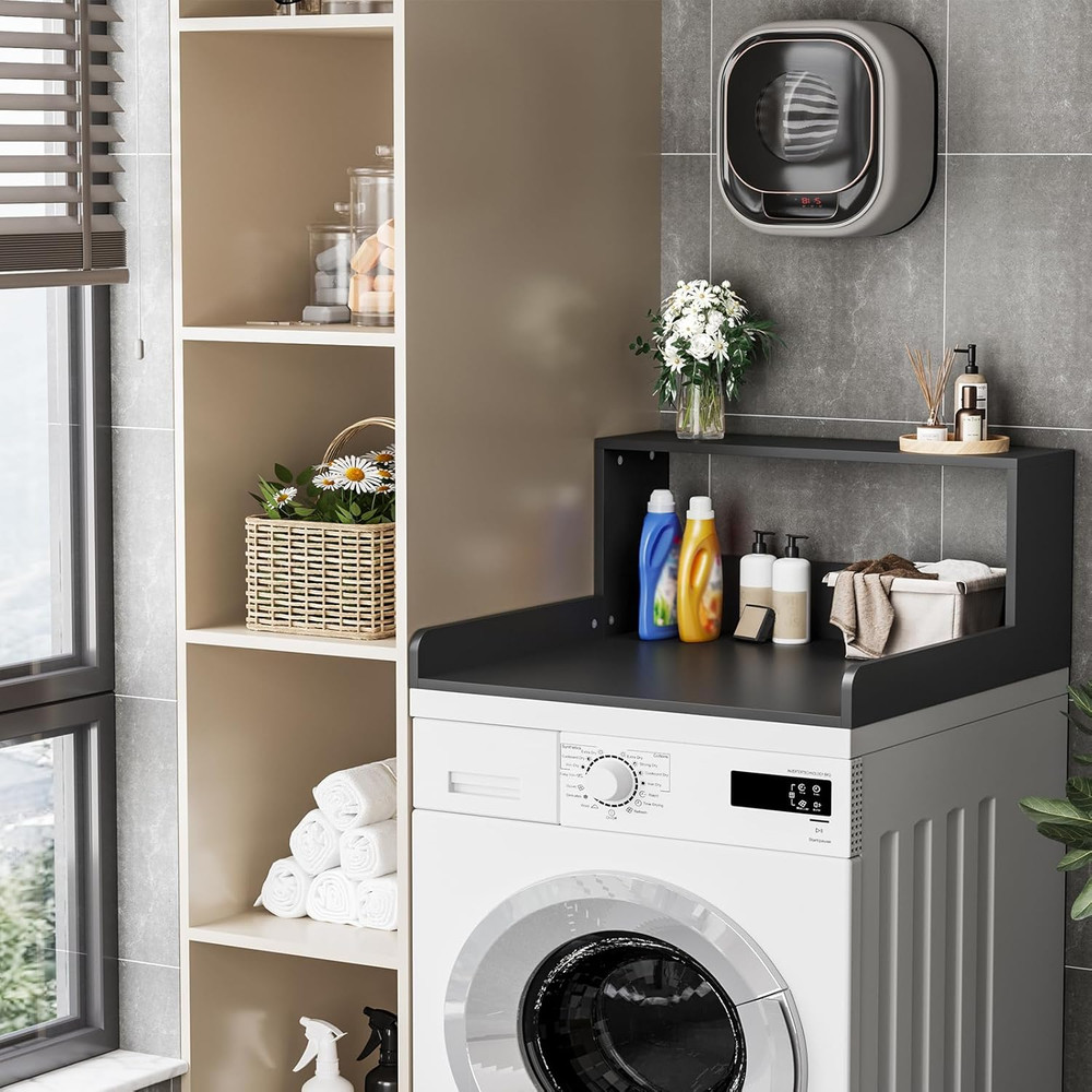 Sturdy Washer Dryer Countertop with Shelf - Black Laundry Room Storage Solution