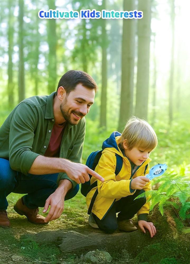 2-in-1 Microscope Camera for Kids, Mini Handheld Blue Dinosaur