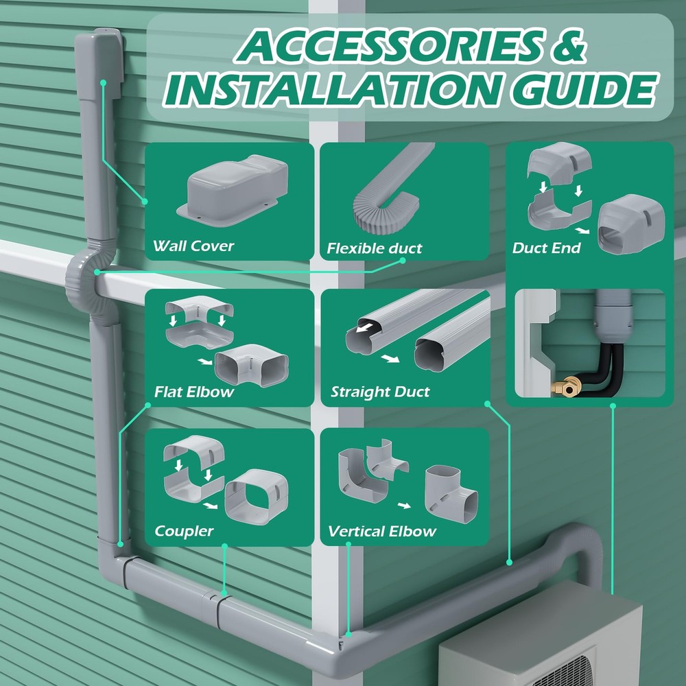 4'' 17 Ft Mini-Split Line Set Covers, Line Hide Cover Kit for Mini Split Air ...