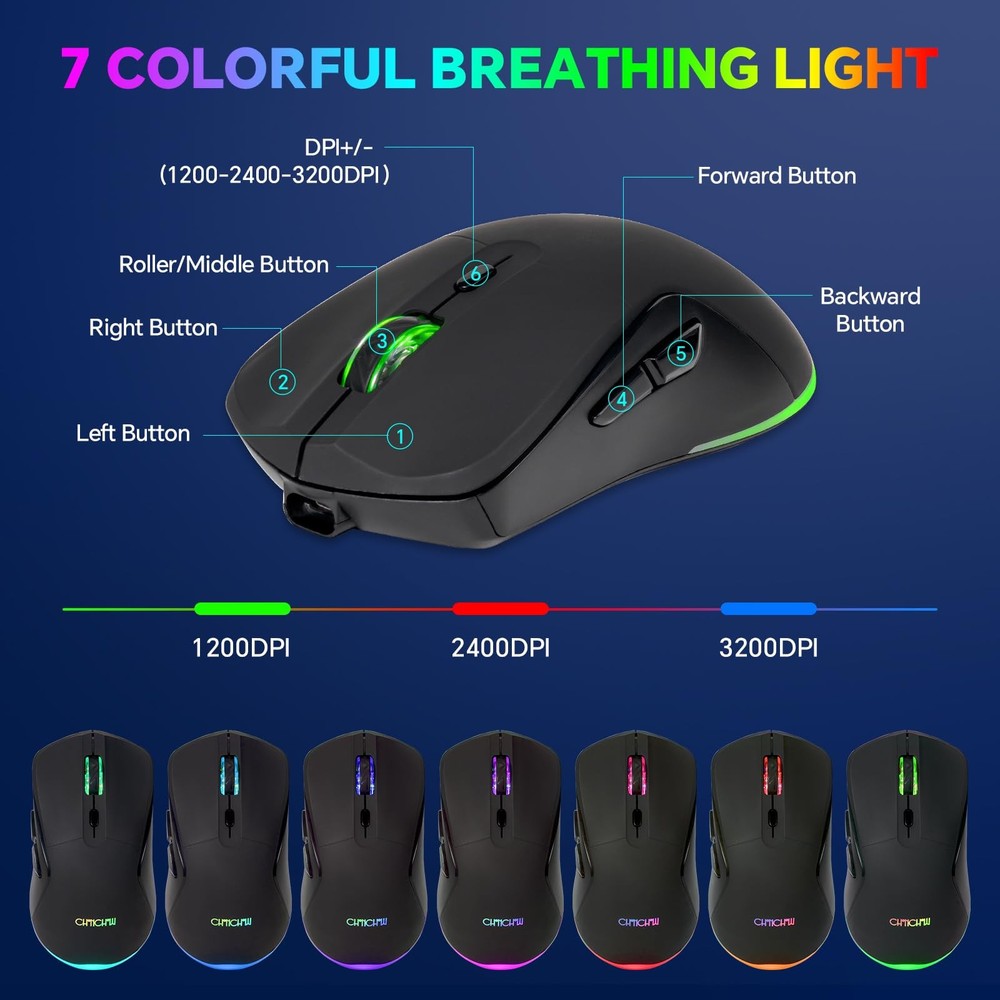 Wireless 60% Gaming Keyboard and Mouse Combo, LED Backlit, Rechargeable, Compact