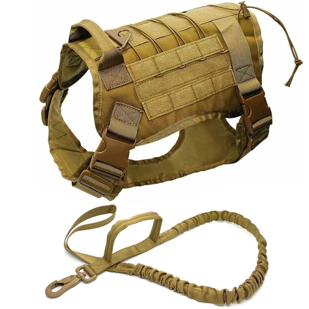 Tactical Military Style Dog Harness Vest with Leash and No Pull Handle
