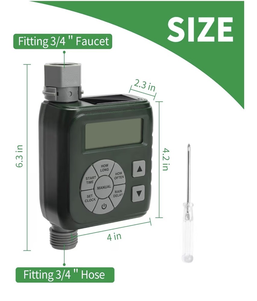 Sprinkler Timer, Programmable Irrigation Water Timer for Garden Hose, Solar/Batt