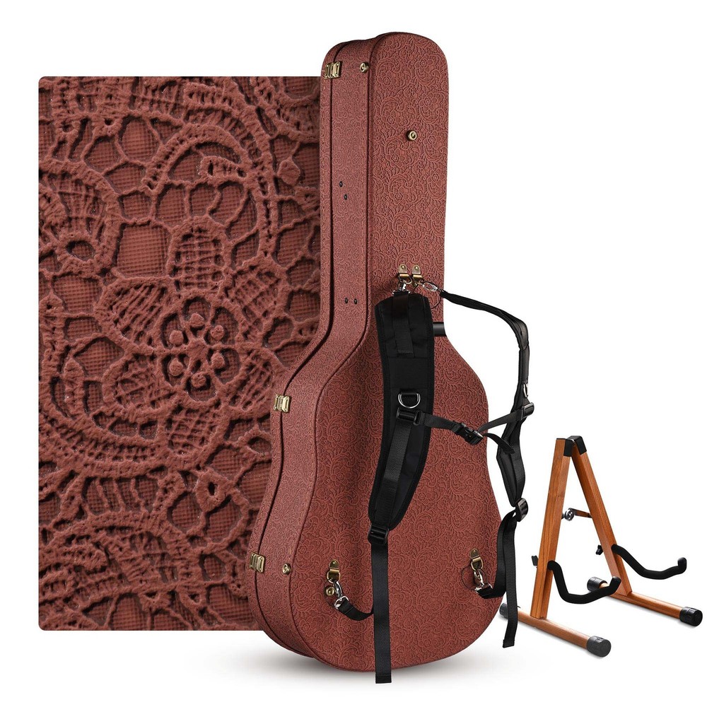 Yescom Acoustic Guitar Hard Case with Folding Stand Backpack Rococo Burnt Sienna