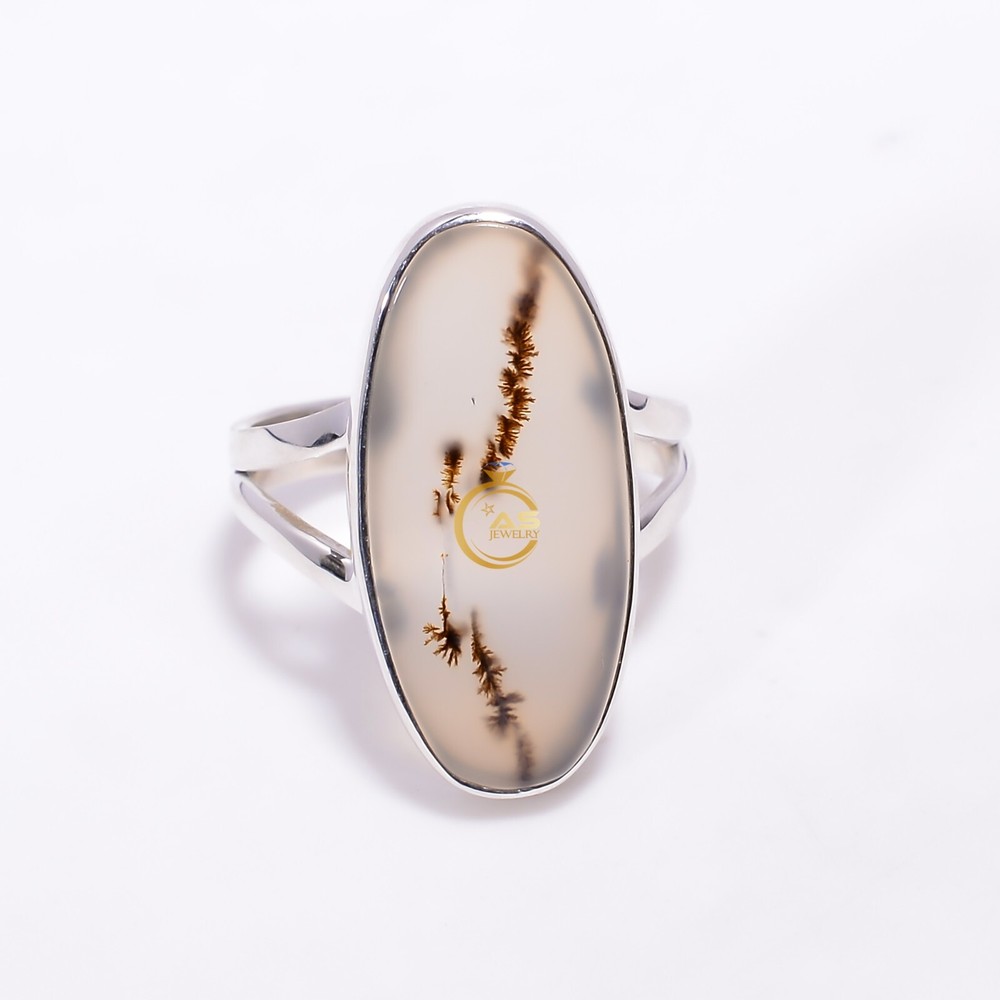 Scenic Dendritic Agate Ring 925 Sterling Silver Statement Boho Ring Gift for Her