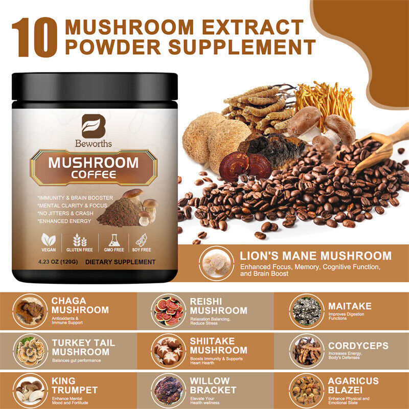 2-Pack Mushroom Coffee with Lion’s Mane & Chaga – Brain, Focus & Immune Support