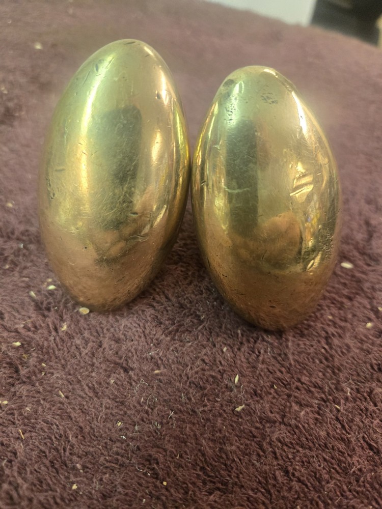 Vintage HEAVY Solid Ornate Oval Brass Door Knobs 1 lb+ 3/8 Square Hole
