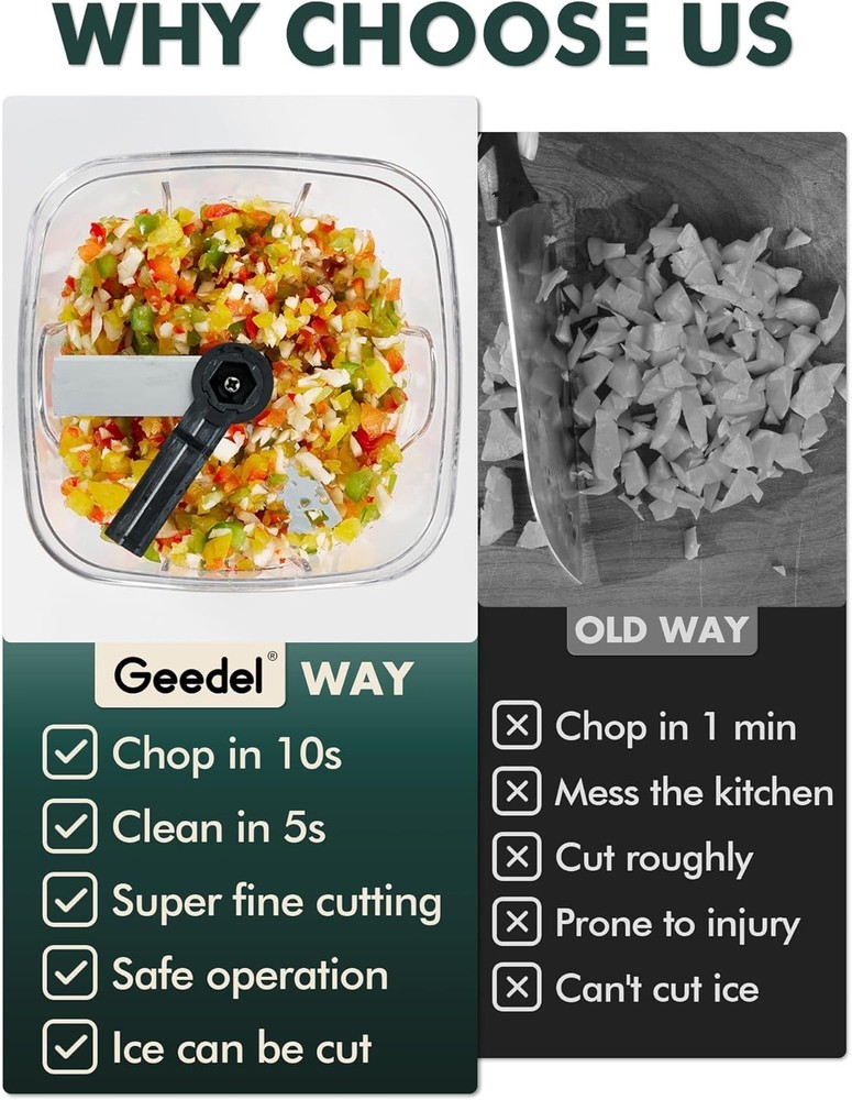 Manual Food Processor Vegetable Cutter, Pull Chopper with String, Food Choppe...