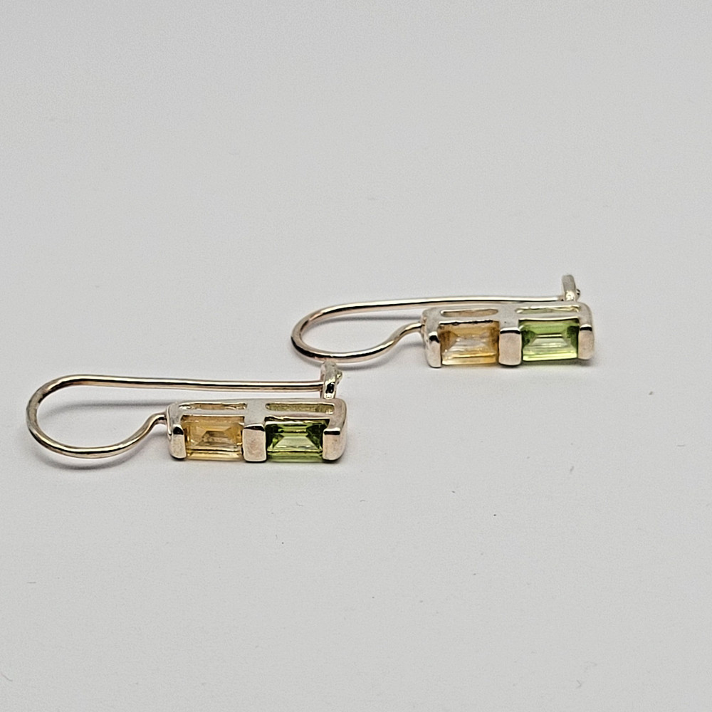 Sterling Silver Peridot and Citrine Bar Drop Earrings ~ 1"