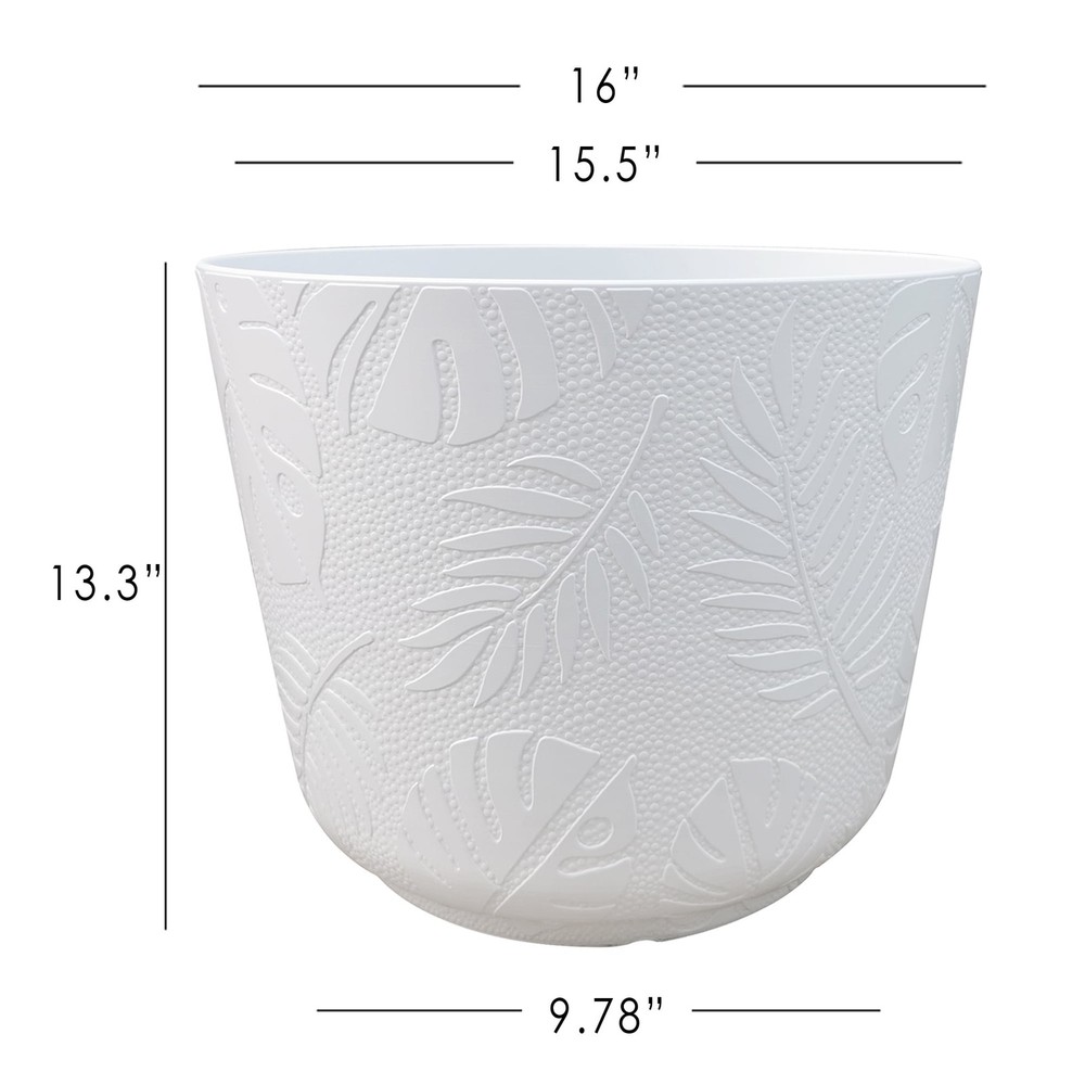 Large 16in Diameter Round White Resin Playa Planter