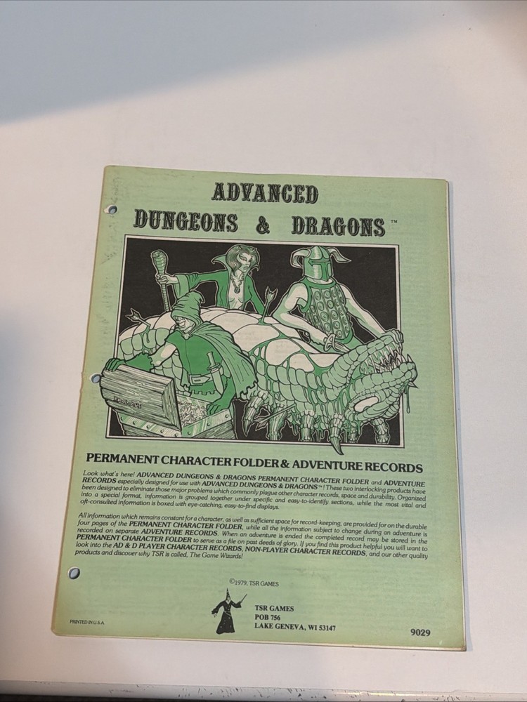Advanced Dungeons & Dragons: Permanent Character Folder & Adventure Records 1981