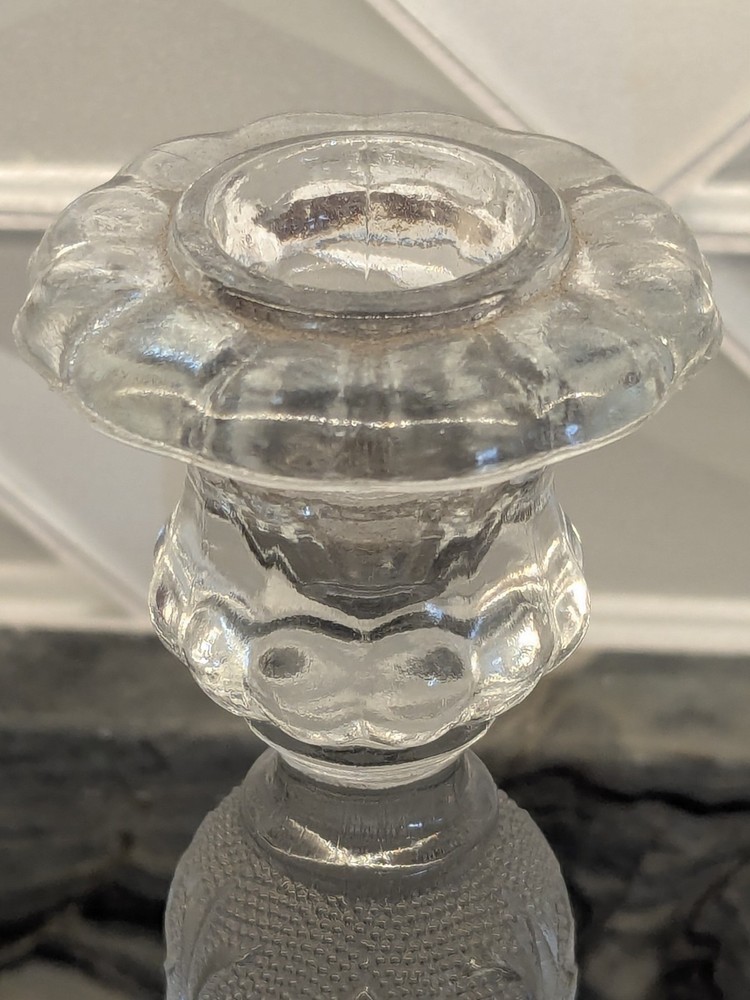 Antique EAPG Pressed Glass Candlestick – Heavy 3-Part Mold, Deep Floral Pattern