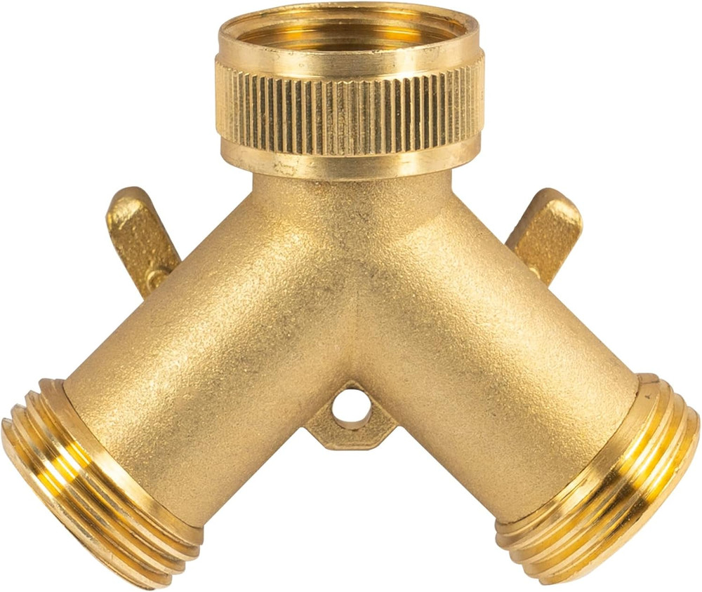 Solid Brass 2-Way Garden Hose Splitter with Extra Washers - 4 Pack
