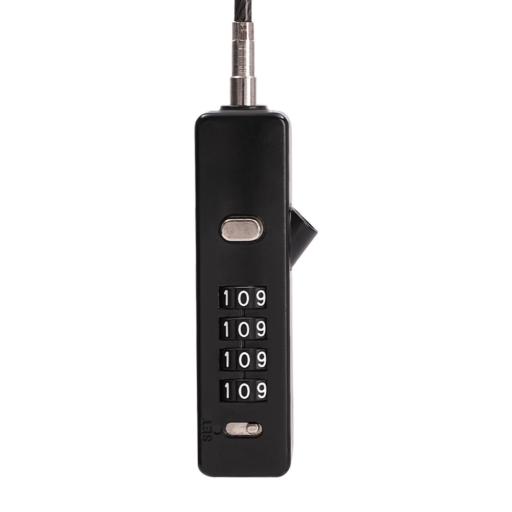 Black Cable Combination Lock with 4-Digit Dial and 3 Steel Cables
