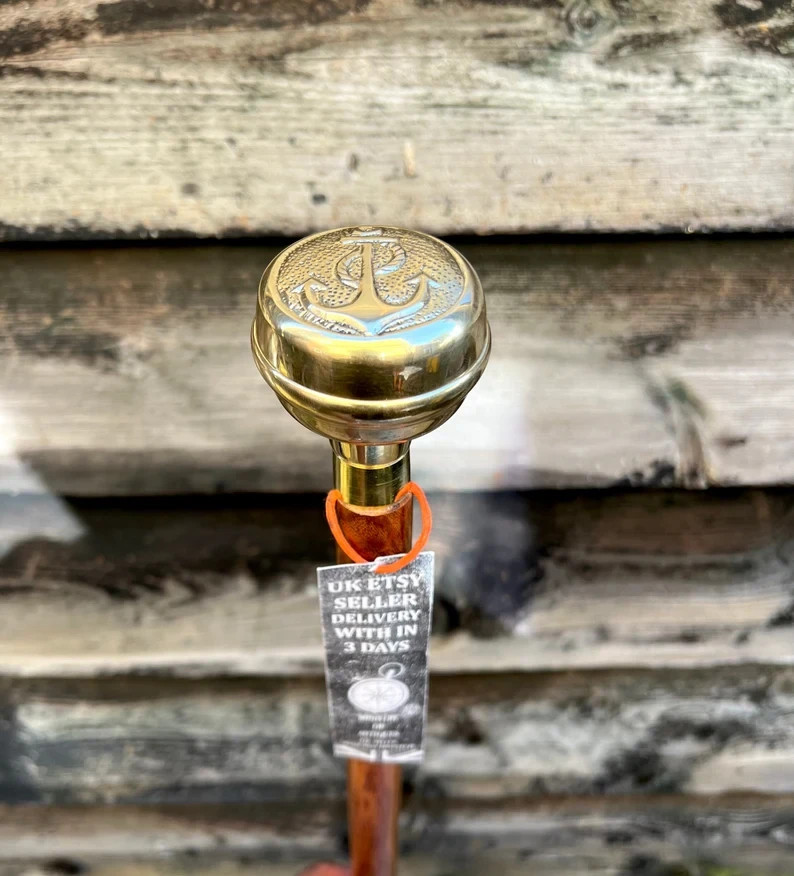 Anchor Engraved Handle Sturdy Polished Foldable Handcrafted Size Adjustable Wood