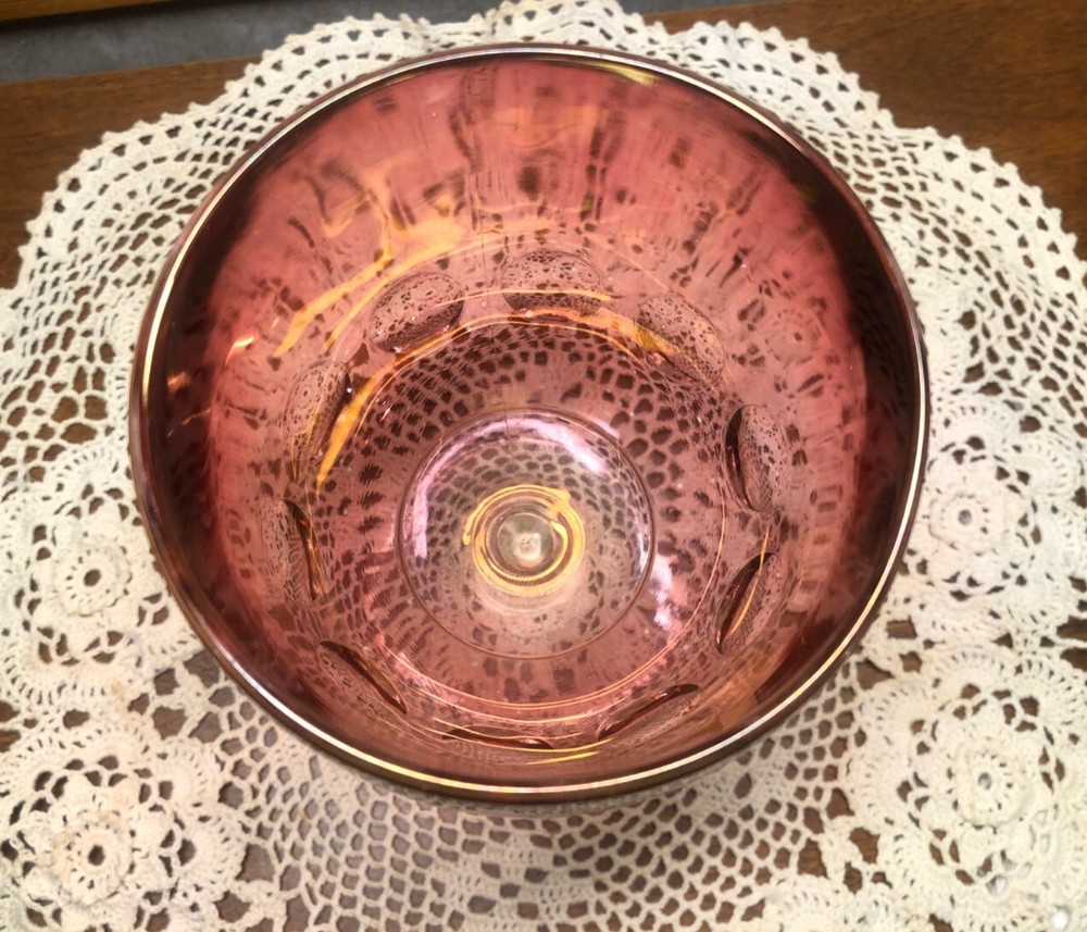BARTLETT COLLINS VINTAGE FLASHED RUBY RED THUMBPRINT FOOTED STEMMED WINE GOBLET