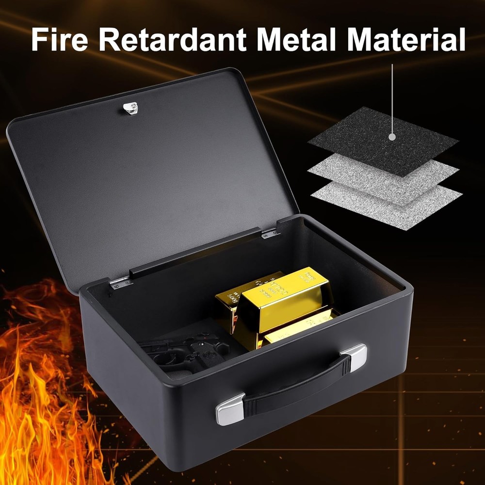 Fire Resistant Document Box with Key Lock Fireproof Safe Storge Security Chest