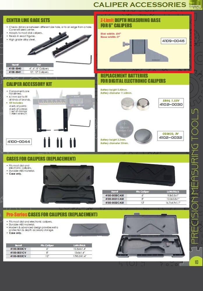 Z-LIMIT DEPTH MEASURING BASE FOR 6" CALIPERS (4109-0046)