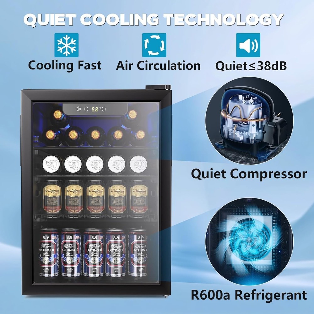 High-Performance 95 Can Beverage Refrigerator with LED Display - Compact Design