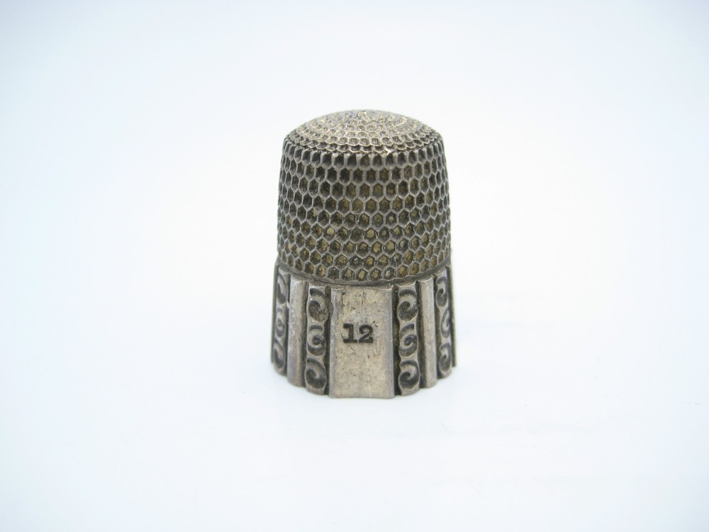 Antique Sterling Silver Sewing Thimble Scroll Linear Design Size 12