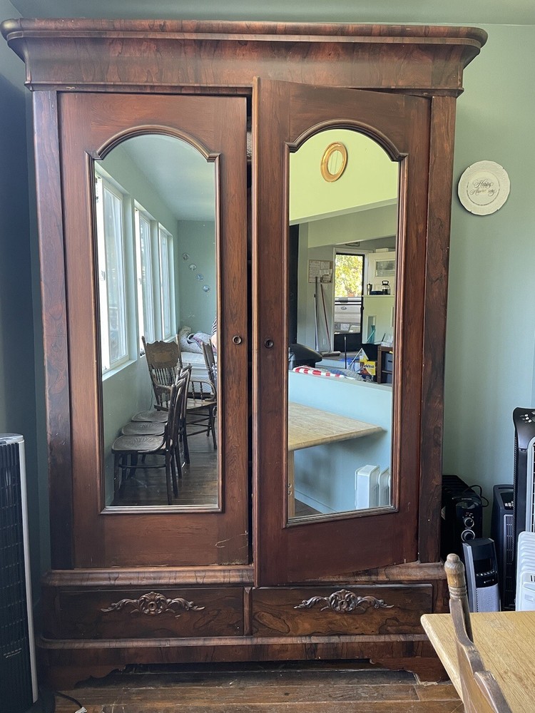 Large Walnut Wood Armoire Closet