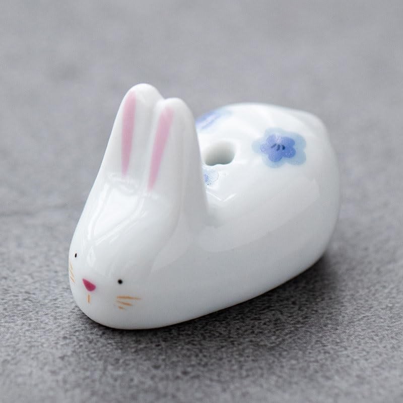Cute White Rabbit & Cat Ceramic Incense Holders - 4Pc Set for Tranquil Spaces