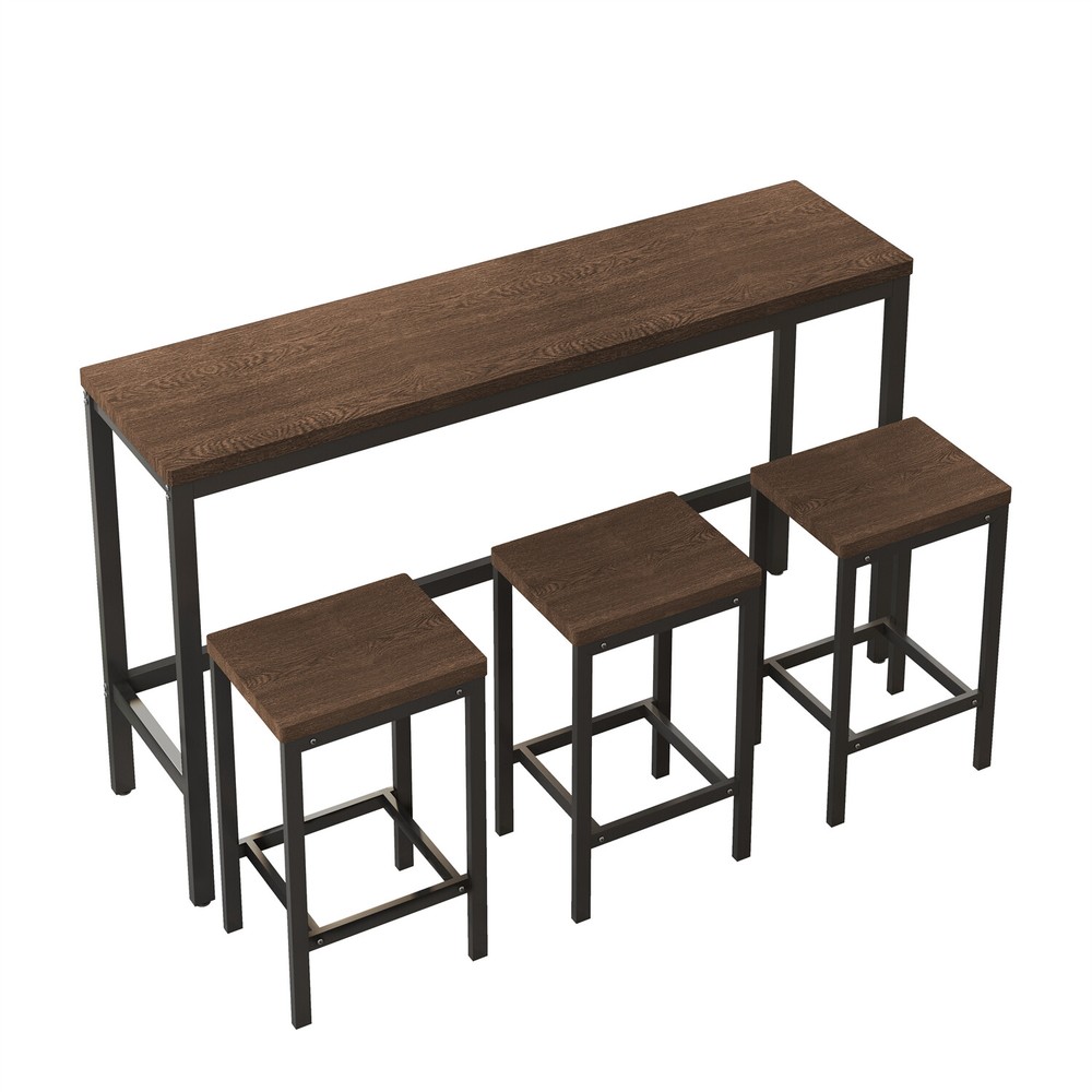 4 Piece Dining Table Set Table with 3 Stools Kitchen Breakfast Furniture