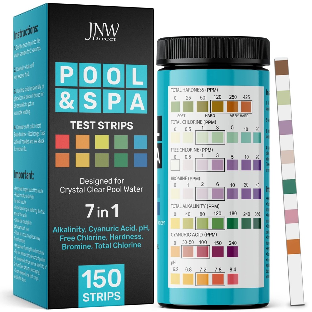 7-in-1 Pool Test Strips 150 Quick & Accurate Water Testing Kit for Pools