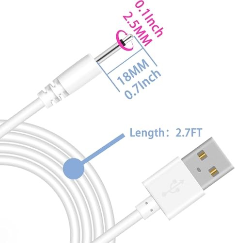 2 Pack 2.5mm Vibrating Massager Charger Replacement DC Charging Cable Set...