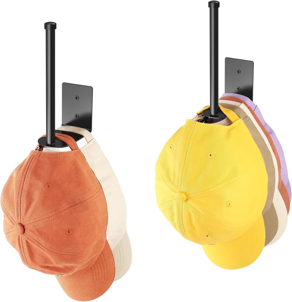Versatile 2 Pack Hat Holders - Strong Adhesive & Wall Drilled for Easy Setup