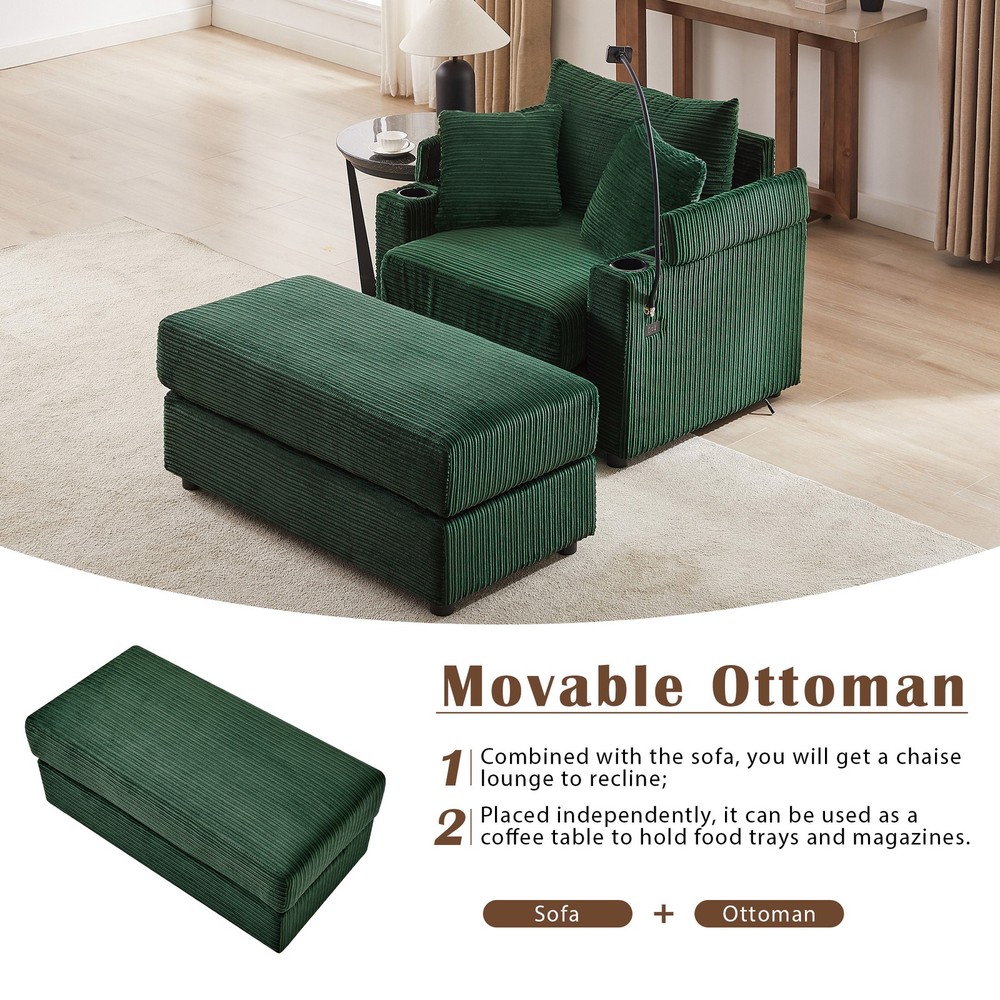 41.7" Modern Style Single Sofa Sofa Couch with Storage Space, A Movable Ottoman