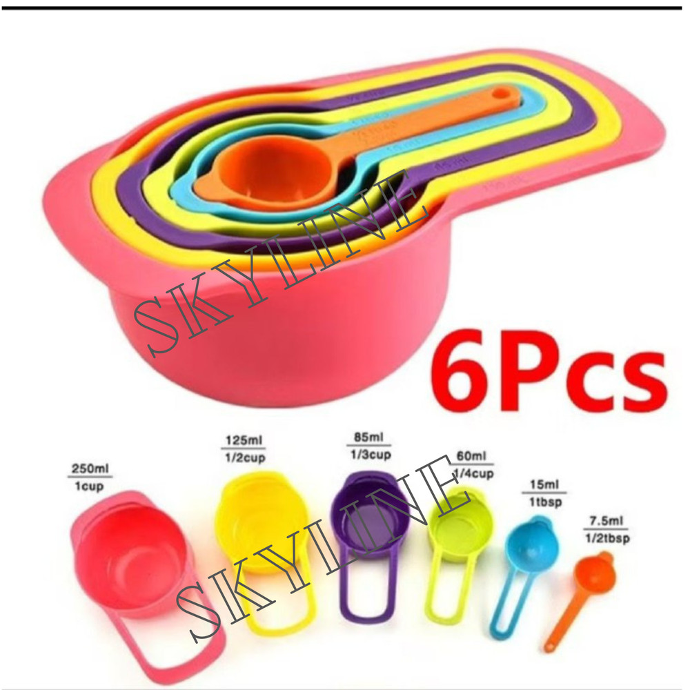 6pcs Colorful Plastic Measuring Spoon Cup Set Stackable Kitchen Baking