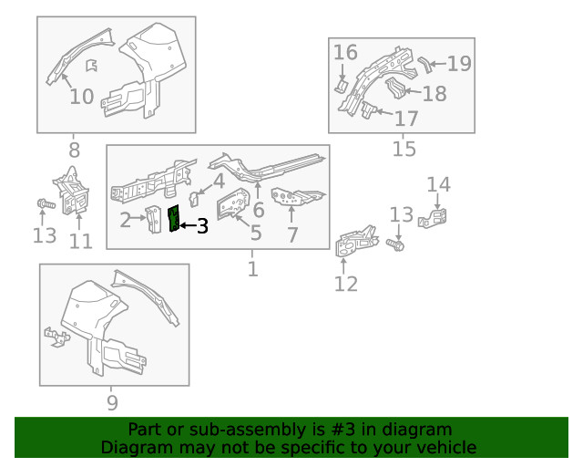 Genuine GM Driver Side Front Engine Compartment Rail Plate 39018955