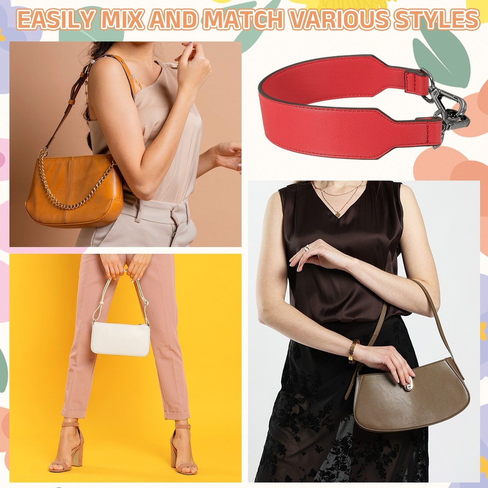 16 Inch Leather Purse Strap, Plain Pattern with Black Buckle, Red