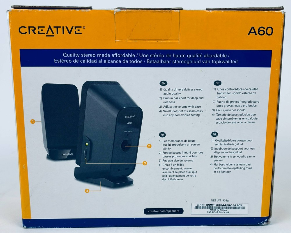 Creative A60 2.0 Desktop Stereo Speaker System – Black – 2W RMS Each