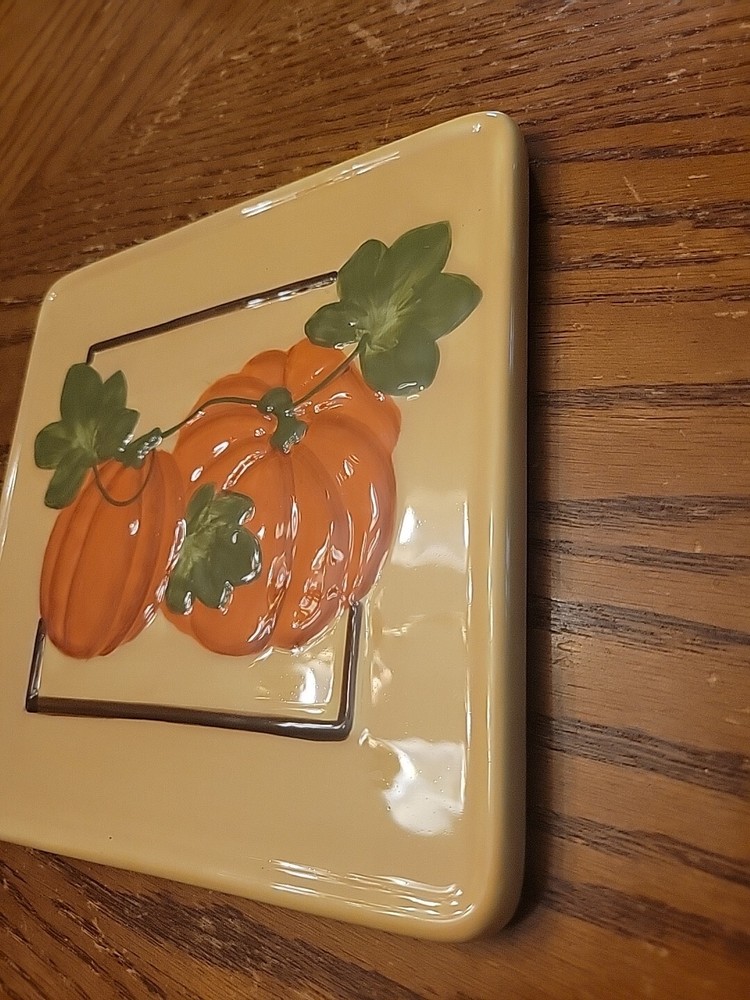 Pumpkin Fall Trivet 7" x 7" Square Tile Tabletop / Hang