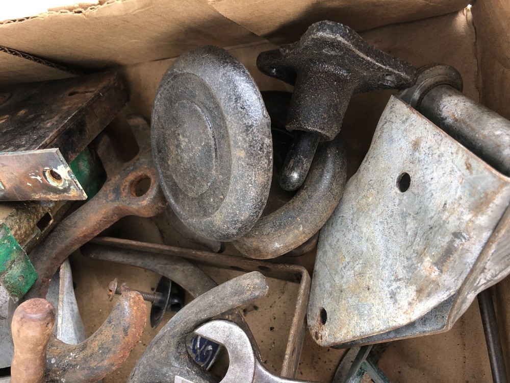 12 Pounds Mixed Miscellaneous Old Hardware Metal Stuff Locks Hooks Wheels Pulls