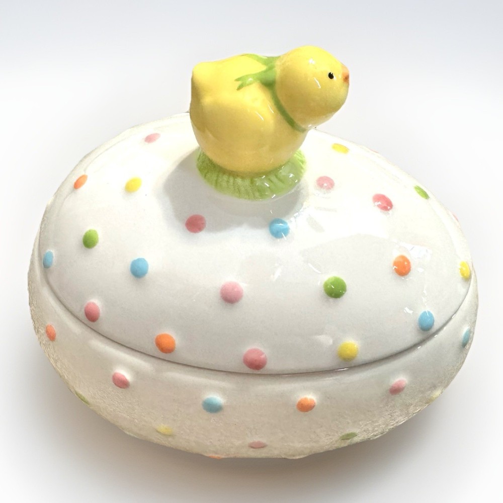 Hallmark Easter chick on egg bowl with lid polka dot Rare