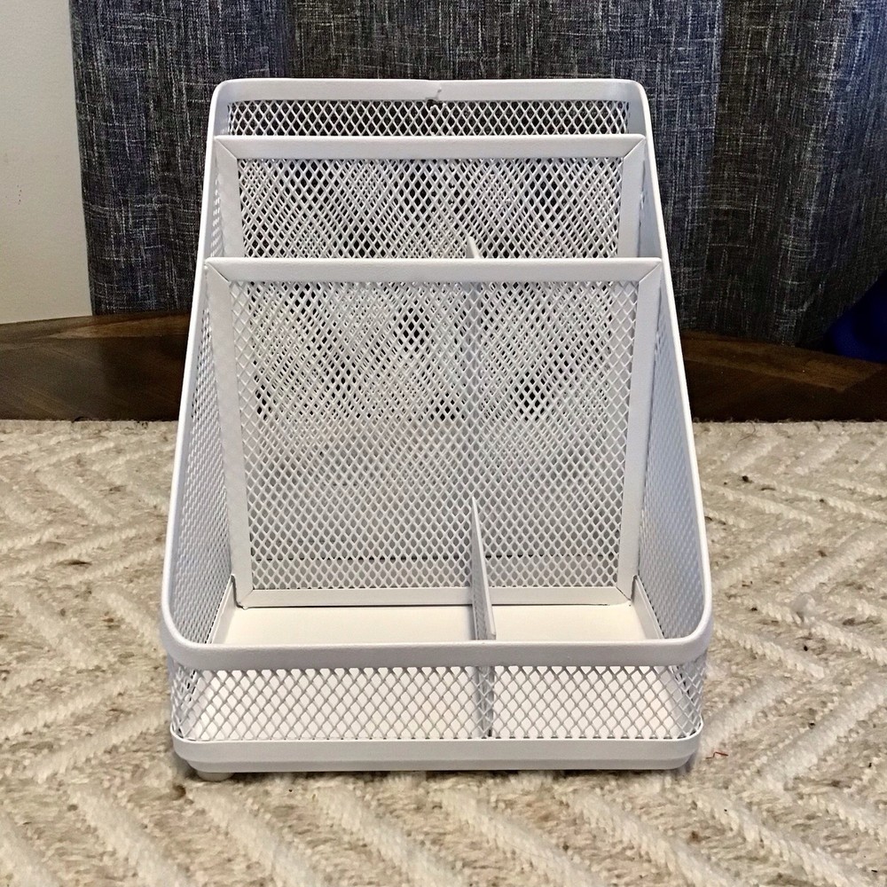 Bright Room White Mesh Desktop Organizer 7”x7”x6”Deep