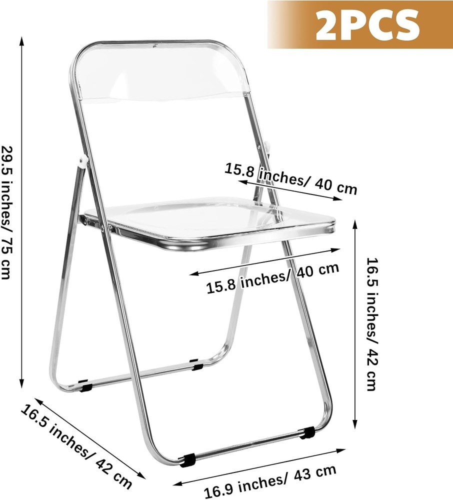 2 Pcs Acrylic Folding Chairs Clear Transparent Stackable Dining Chairs Modern