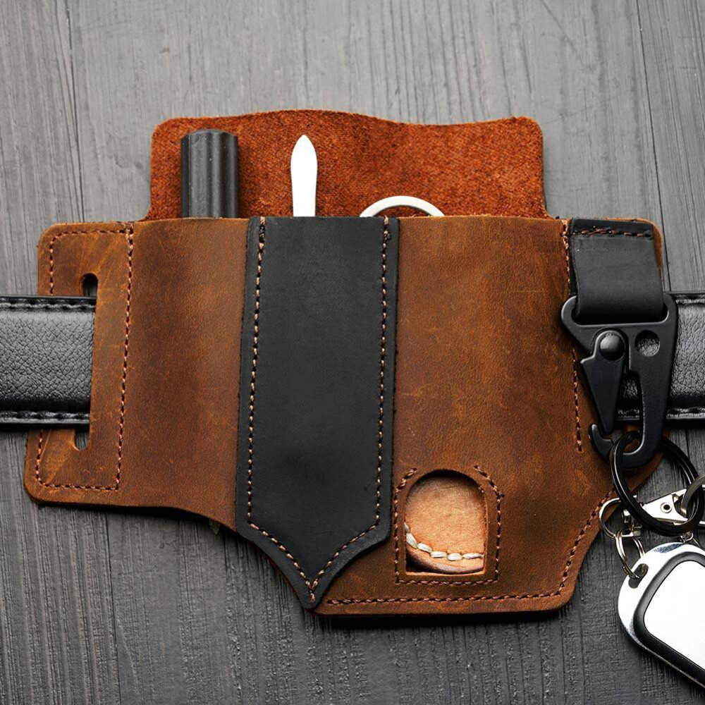EDC Leather Sheath For Knife Belt Flashlight Holster Multitools Organizer US TS
