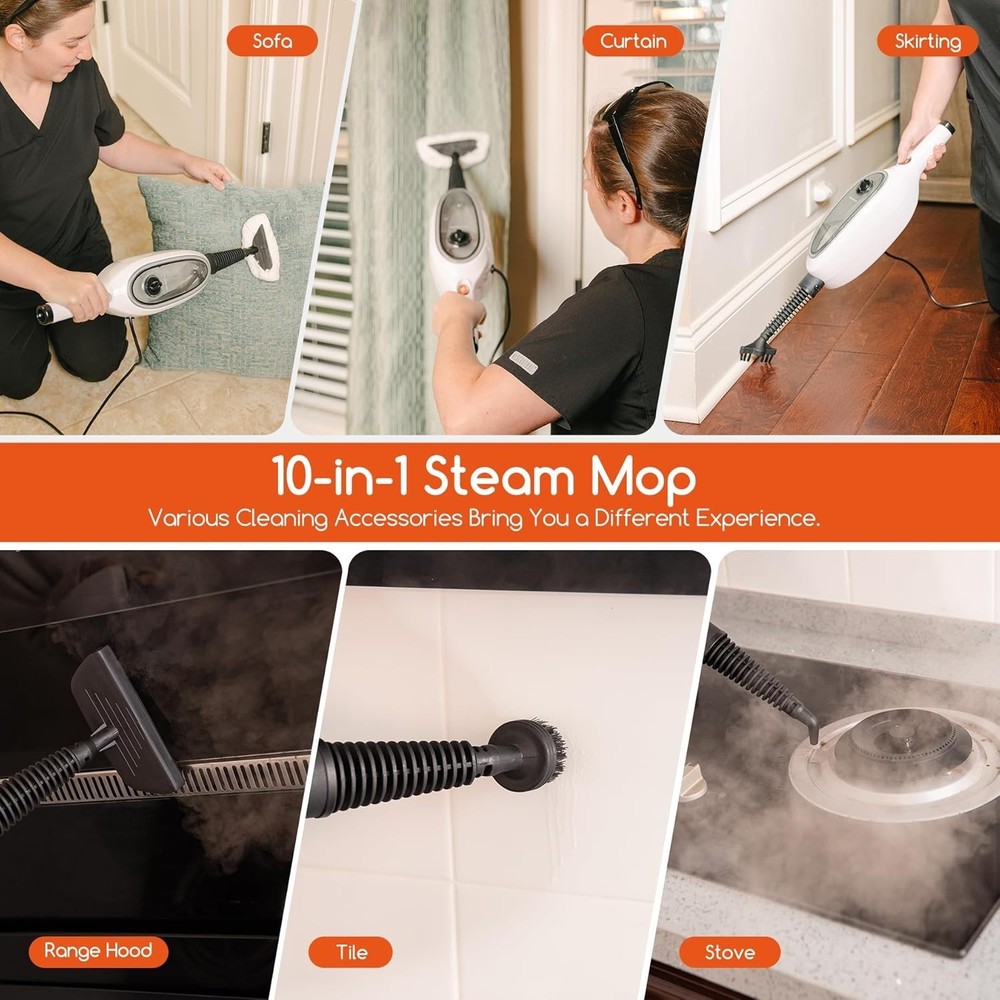 Steam Mop Floor Cleaner with Attachments Lightweight Fast Heating for Kitchen...