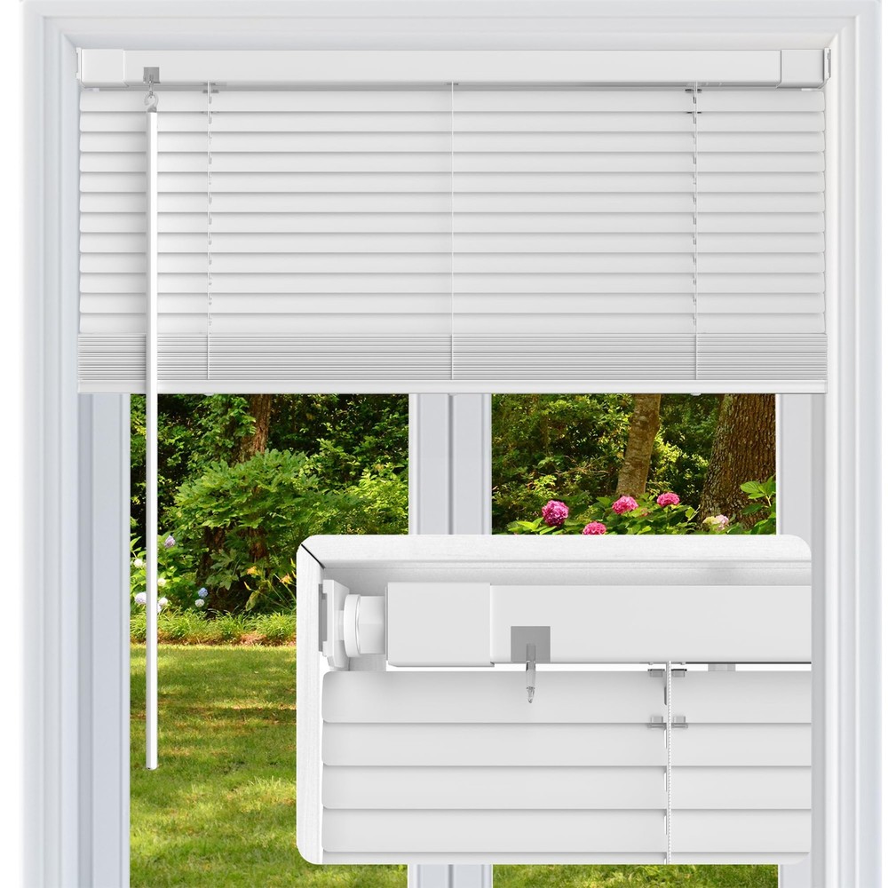 No Drill No Tool 1" Vinyl Mini Blinds, Light Filtering Horizontal Window Blin...