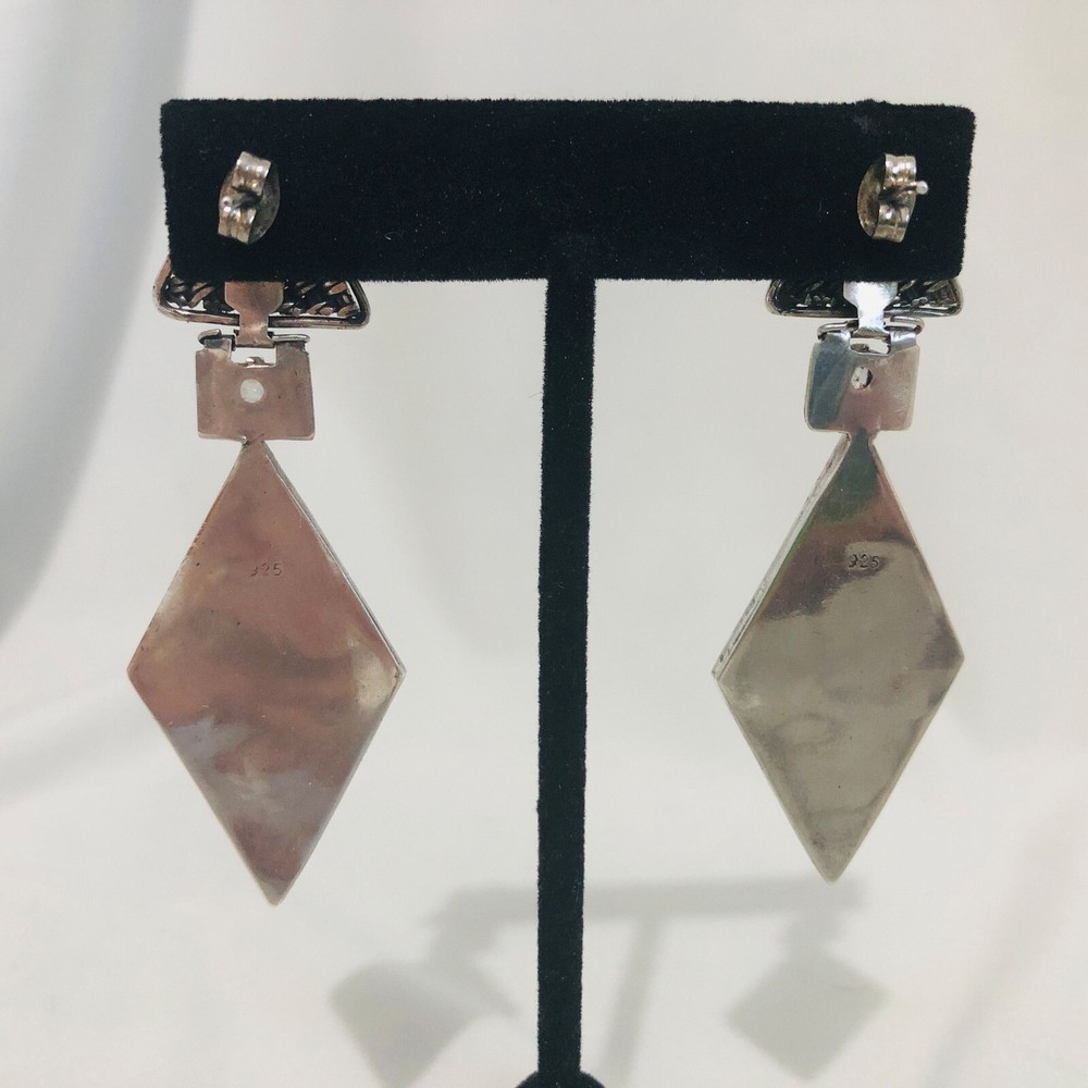 Modernist Deco Style 925 Sterling Silver Earrings ~ Onyx