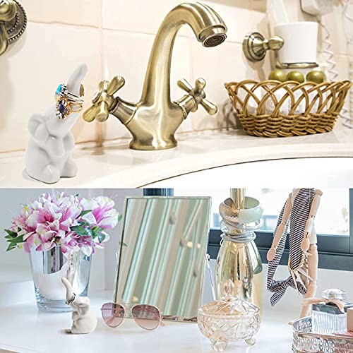 Ring Holder 2 Pack, White, Ceramic, Jewelry Storage Elephant