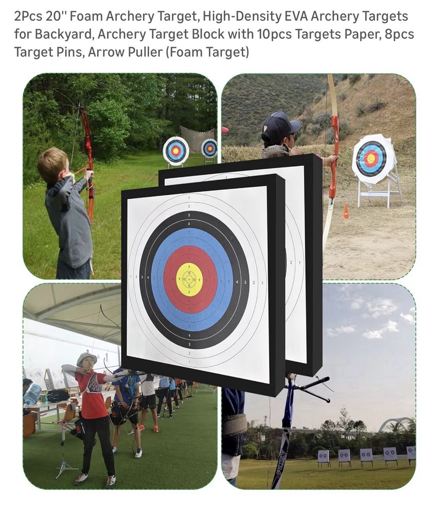 2PCS 20” EVA Archery Target Block w/ Papers, Pins & Arrow Puller